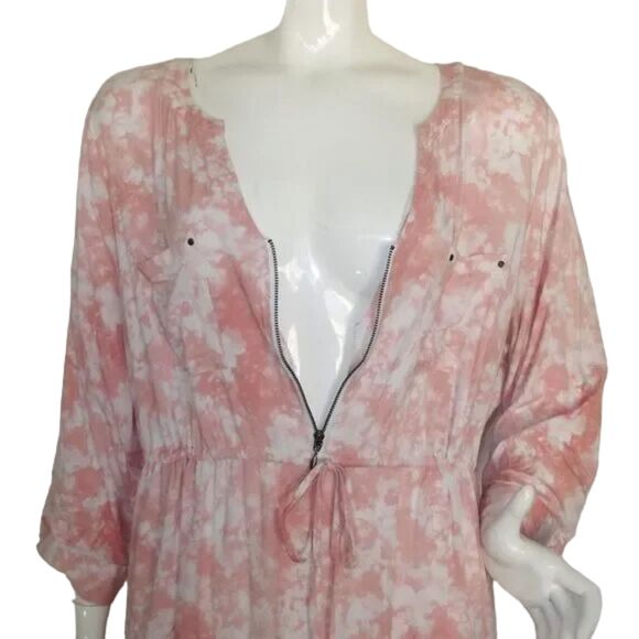 TORRID Shirt Dress, 3/3X, Pink/White, Tab Sleeves, Drawstring Waist, Zip Front - Picture 8 of 16